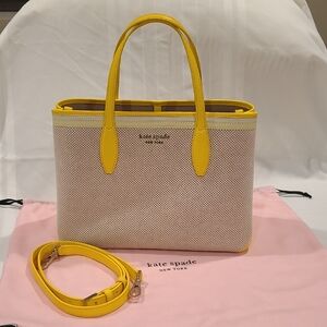 EUC Kate Spade All Day Canvas Satchel With Yellow Leather Trim